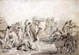 Utcai jelenet (toll és tinta akvarellel papíron) alkotó: John Collet