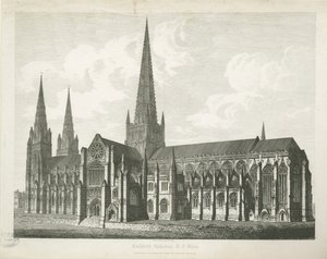 Lichfield katedrális – Délkeleti nézet: metszet, nd [c 1823] (nyomtatás)