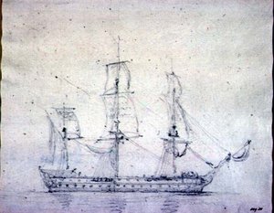 Egy Man-o-war (grafit papíron) alkotó: John Constable