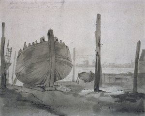 Folyói jelenet hajóval naplementekor alkotó: John Constable