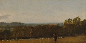 Egy pásztor a tájon átnéz Dedham Vale-en Langham felé, kb. 1811. alkotó: John Constable