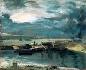Bárkák a Stouron, a Dedham templommal a távolban, 1811 alkotó: John Constable