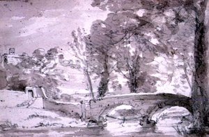 Híd fákkal és épületekkel, Haddonnál alkotó: John Constable