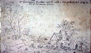 Víkendház Branthamban, kilátással a Mistley Hallra (rajz) alkotó: John Constable