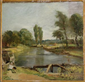 Flatford Lock, 1810-11 (olaj, papír, vászon) alkotó: John Constable