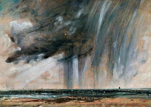 Esővihar a tenger felett, tengeri tájkép tanulmány esőfelhőkkel, kb 1824-1828, John Constable (1776-1837), olaj, papír, vászonra fektetve, 22,2x31 cm alkotó: John Constable