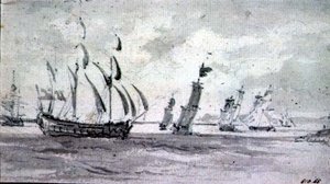 Szállítás in a Breeze in the Thames vagy Medway (grafit papíron) alkotó: John Constable