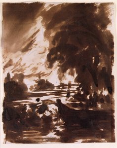 Fák és vízpart a Stour-on (barna mosás) alkotó: John Constable