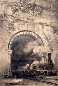 Acheron 2-2-2 mozdony, amely egy alagútból emelkedik ki Bristol közelében, a The History and Description of the Great Western Railway előlapja, 1846 alkotó: John Cooke Bourne