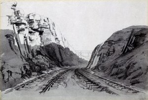 Blisworth Cutting, Northamptonshire, 1838. szeptember (toll és tinta és mosás papíron) alkotó: John Cooke Bourne