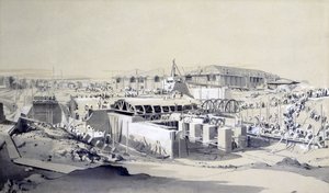 A helyhez kötött gépház építése, Camden Town, 1837. április 26. (toll és tinta, valamint papírra mosás) alkotó: John Cooke Bourne