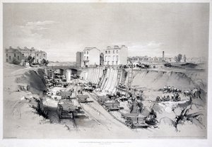 Támfalak építése a Park Streeten, Camden Townban, 1836 alkotó: John Cooke Bourne
