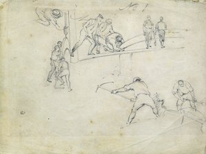 A londoni és birminghami vasút építése, 1835 körül (ceruza papíron; összetett vázlat) alkotó: John Cooke Bourne