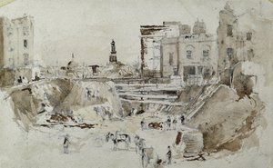 A londoni és birminghami vasút építése, 1835 körül (ceruza mosással papíron) alkotó: John Cooke Bourne