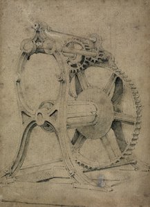 Csörlő vagy rák mechanizmus láncok tekercseléséhez, 1830-as évek (toll és tinta és mosás papíron) alkotó: John Cooke Bourne
