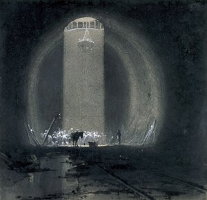 Munkatengely, Kilsby Tunnel, Northamptonshire, 1837. július 8. (toll, tinta és mosás papíron) alkotó: John Cooke Bourne