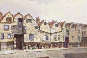 Elveszett London: Bermondsey Street ősi bérházai (színes litográfia) alkotó: John Crowther