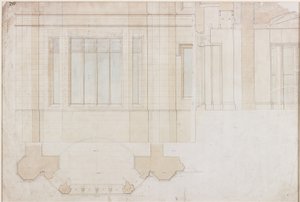 Design for Window at Holme Eden (toll és tinta és mosás (kék és barna) papíron (papíron)) alkotó: John Dobson