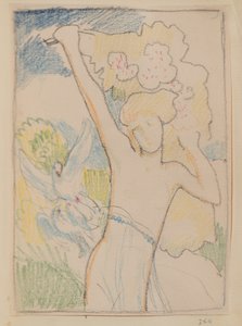 Untitled [Női alak és galambok] (ceruza) alkotó: John Duncan