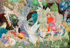 Yorinda és Yoringel a boszorkányok erdőjében (akvarell) alkotó: John Duncan