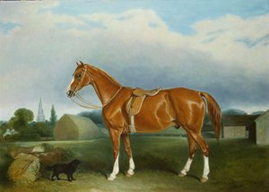 Egy gesztenyevadász és egy spániel a Farm Buildingstől alkotó: John E. Ferneley