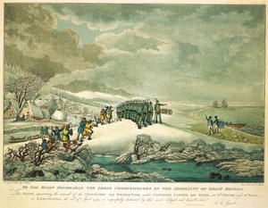 Nagy-Britannia Admiralitásának Tiszteletreméltó Biztosainak, ez a Clerke és Gore kapitányok vezetésével a "Discovery" és a "Resolution" megérkezését ábrázoló tábla.