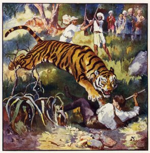 A következő pillanatban láttam, ahogy hanyatt esik a tigris alatt (színes litho)
