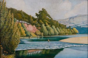 Folyói jelenet Fishermannel (olaj, vászon)