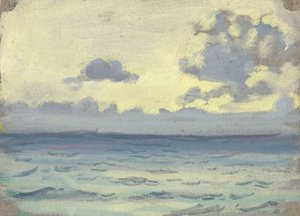 Tengeri táj, hajók csendes horizonton, 19. század vége - 20. század közepe (akvarell, grafit, papír) alkotó: John Everett