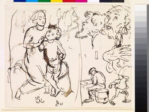 A posztraffaeleszk stílust karikírozó tanulmánylap, 1853 alkotó: John Everett Millais
