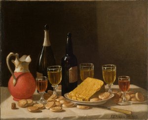 Csendélet palackokkal, borral és sajttal 1857 (Olaj, vászon)