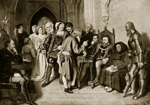 IV. James a tanácsban az 1513-as floddeni csata előtt, illusztráció a „Hutchinson