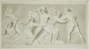 Amphion és Zethus megmenti anyjukat, Antiopét Dirce és Lycus haragjától alkotó: John Flaxman