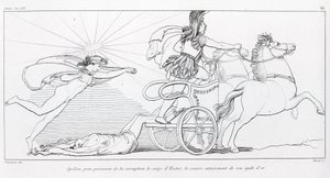 Apollón, a Nap istene, hogy megőrizze Hektor testét, teljesen beborítja arany égiszejével. Ének XXIV. John Flaxman (1755 - 1826) rajza. Homérosz Iliásza. alkotó: John Flaxman