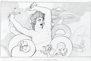 Charybde és Scylla epizódja: Ulysses hat társát felfalják. John Flaxman (1755 - 1826) rajza. Homérosz Odüsszeája. ének XII.