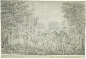 A britek átadják fegyvereiket Washington tábornoknak a virginiai Yorktownban elszenvedett vereség után, 1781. október, 1810-1815 alkotó: John Francis Renault