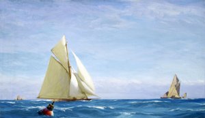 Egy nagy vitorlás és egy uszály a Temzén, egy kikötő partjainál. Olaj, vászon, 1910 körül, John Fraser (1858-1927) alkotása.