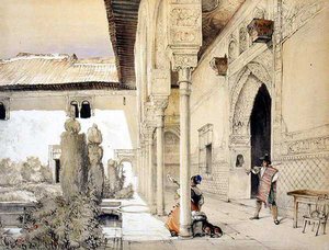 A nagykövetek csarnokának bejárata, az "Alhambra vázlatai és rajzai"-ból, William Gauci (1825-54) metszete.