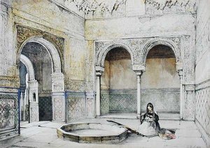 Az Abencerrajes termének (Sala de los Abencerrajes) belseje, „Az Alhambra vázlatai és rajzai”, William Gauci (fl.1825-54) metszete