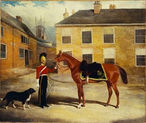 A dragonyos őrök tisztje, karibiusok a hegyével a laktanya istállóudvarában, 1839 alkotó: John Frederick Herring Senior
