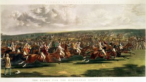 Az 1844-es emlékezetes derbi kezdete, Charles Hunt (1803-77) metszete alkotó: John Frederick Herring Senior