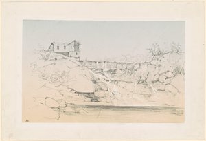 Épület egy gát mellett alkotó: John Frederick Kensett