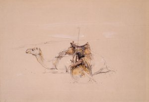 Bisharin arab tevéjével (ceruza és akvarell) alkotó: John Frederick Lewis