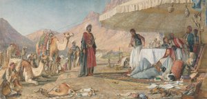 Egy frank tábor a Sínai-hegy sivatagában. 1842 - A Szent Katalin kolostor a távolban alkotó: John Frederick Lewis