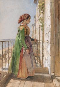 Egy görög lány egy erkélyen állva alkotó: John Frederick Lewis