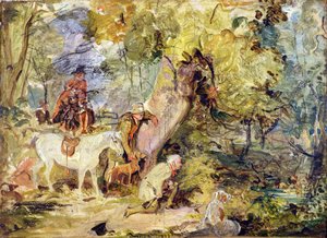 Vázlat a „Foresters Stalking Deer”-hez (olaj, faszén a panelen) alkotó: John Frederick Lewis
