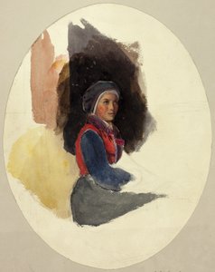 Parasztruhás ülő nő vázlata alkotó: John Frederick Lewis