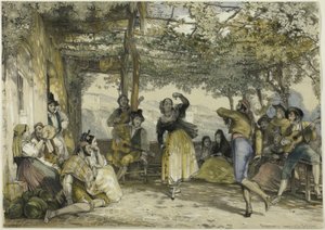 Spanyol parasztok táncolják a bolerót alkotó: John Frederick Lewis
