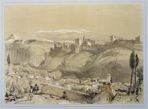 Az Alhambra az Albay-ból, a „Sketches and Drawings of the Alhambra”-ból, James Duffield Harding (1798-1863) metszete, 1835 alkotó: John Frederick Lewis