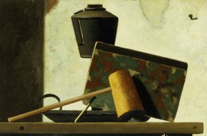 Csendélet jegyzetfüzettel és pipával, alkotó: John Frederick Peto